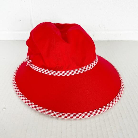 Vintage Sun Hat Visor Red White Picnic Check - Picture 7 of 7